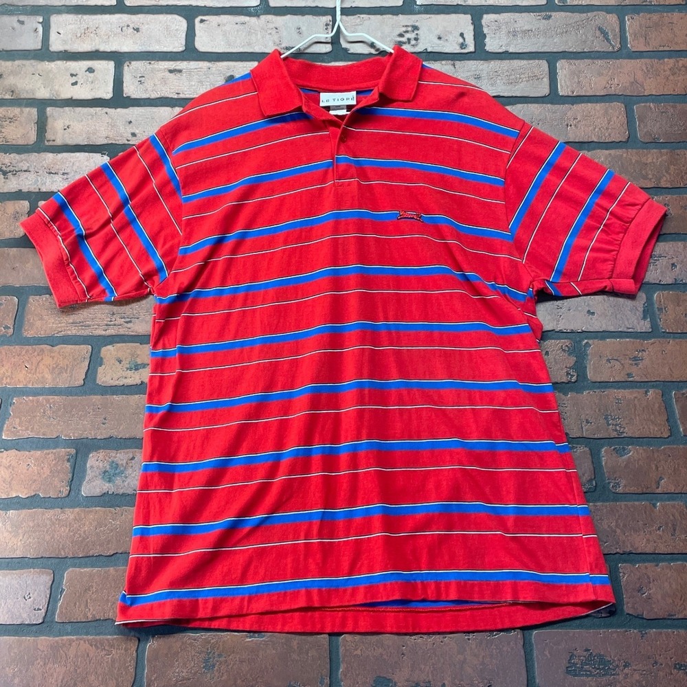 LE TIGRE Men's Y2K Large Red Striped Polo Shirt Embroidered Tigger Logo